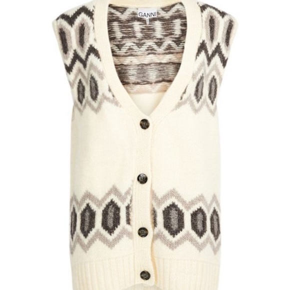 Ganni Sweaters - Ganni Patterned Intarsia-Knit Wool Vest